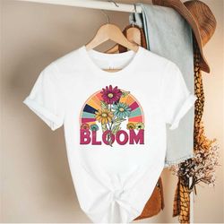 Bloom Rainbow Shirt, Cute Shirt for Women, Spring Rainbow Shirt for Her, Beach shirt, Boho Shirt, Shirt for Spring, Bloo