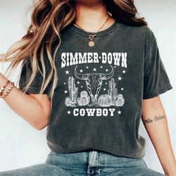 Simmer Down Cowboy Shirt, Cow Skull Shirt, Rodeo Shirt, Country Shirt, Western Graphic Tee, Boho Bull Skull Shirt, Weste