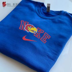 Nike Kansas Jayhawks Embroidered Sweatshirt, NCAA Embroidered Sweater, Kansas Jayhawks Shirt, NCAA, Unisex Shirts