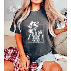 Comfort Colors Skeleton Drinking Coffee Shirt, Skeleton Coffee Tee, Skeleton Fall Shirt, Comfy Skeletons T-Shirt, Coffee