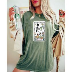 Comfort Colors Skeleton Tarot Card Shirt Gift For Plant Lover, Plant Mom Clothing, Gothic Women Shirt, Botanical Shirt,