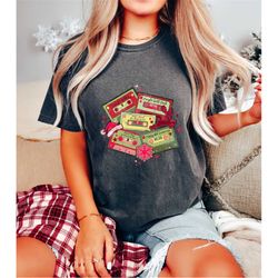 Comfort Colors Christmas Cassette Tapes Shirt, Retro Christmas Music Shirt, Graphic Christmas Tee, Vintage Music Tee, Ca