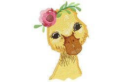 Duck Wearing a Rose on Her Head Embroidery Design - Unique and Adorable, Birds