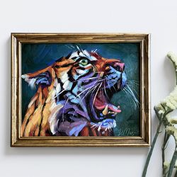 Tiger Painting Original Wild Animal Artwork Oil On Panel 8x10 Inch Wildlife Wall Art