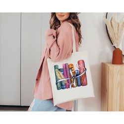 Cute Watercolor Book Tote Bag, Canvas Grocery Bag, Trendy Book Lover Tote, Bookish Tote Bag, Librarian Tote Bag, Eco Fri