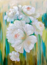 Peony Painting Original Art Oil Painting On Canvas Large Painting White Flowers Artwork Abstract Floral Art