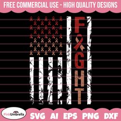 Hypopharyngeal Cancer Fight USA Flag Svg, Cancer Ribbon SVG,  Hypopharyngeal Cancer Awareness SVG,  Burgundy And Ivory