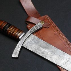 custom handmade Damascus steel Viking sword with leather sheath , wedding gift, hand forged sword mk4024m