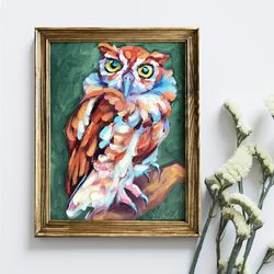 Owl Painting Original Bird Artwork Oil On Panel 9x12 Inch Wild Animal Wall Art Wildlife Home Decor