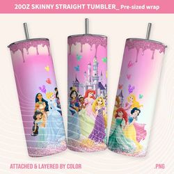 Disney Princess Tumbler 20oz Skinny, Cinderella, Aurora, Snow White Ariel, Rapunzel, Girl Tumbler Gift