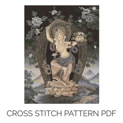 Thangka The Standing Manjushri Cross Stitch Pattern | Manjushree Cross Stitch | Buddhism Cross Stitch | Embroidery | DIY