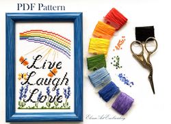 Live Laugh Love. Lavender Rainbow Butterflies Embroidery. Beginner Easy Embroidery. Motivational Phrase. Positive Quote