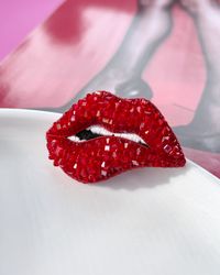 Red Lips Brooch Handmade Statement Accessory for Fashion lovers