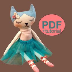cat  doll pattern  ballerina doll sewing pattern tutorial pdf rag doll pattern cloth doll pattern  diy doll fabric doll