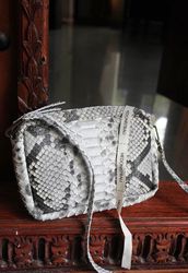 Smalll woman genuine python skin elegant grey snake print clutch | small every day purse| exotic leather bag | gift for