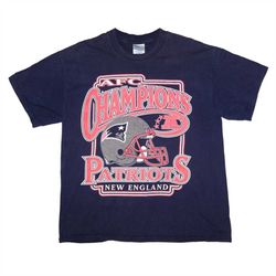 Vintage New England Patriots AFC Championship T-Shirt Size Large Blue 90s NFL