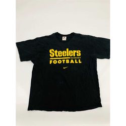 Vintage Nike Pittsburgh Steelers Football T-Shirt Yellow Black Made In Usa Big Logo Nfl America Sports Shirt