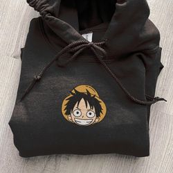 Monkey D Luffy Embroidered Crewneck, One Piece Embroidered Sweatshirt, Inspired Embroidered Manga Anime Hood