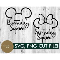 svg, png, birthday squad, mickey, minnie, digital download, vacation, diy, cricut, family, mickey svg, group shirt, silh