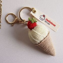 Amigurumi keychain: Crochet ice cream cone, original design, handmade toy
