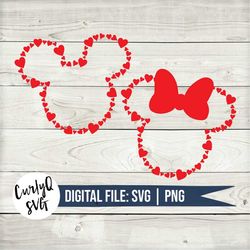 SVG, Mickey, Minnie, heart, outline, cut file, digital download, instant, cricut, valentines day, love, couple, married,