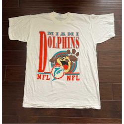 Vintage 90s Miami Dolphins NFL Tasmanian Devil Taz Loony Tunes Football Fan 1990s single stitch tee t shirt Large