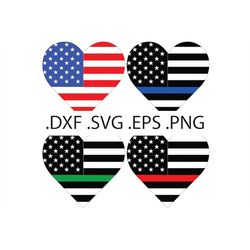 American, Police, Military and First Responder Heart Shaped American Flag - Digital and Instant Download package.