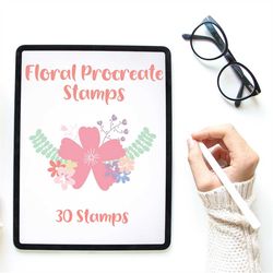 Procreate floral Stamp brushes, iPad, flower, greenery, diy, art, digital, wreath, graphic, 30 stamps, leaves, garden, i