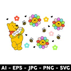 Rainbow Sunflower Pooh Svg, Pooh Sunflower Svg, Winnie The Pooh Svg, Cartoon Svg - Digital File