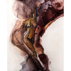 Modern painting interior Acrylic painting Abstract painting Alcohol ink painting Cosmos woman painting Female body art