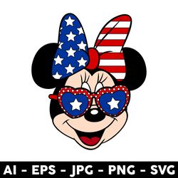 USA Flag Minnie Svg, USA Flag Ears Girl Svg, 4th Of July Stitch Svg, Patriotic Girl Svg, Disney Svg - Digital File