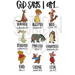 Bear Pig Kangaroo  | God says I am | Sublimation Design | Digital Download | Womens, Kids Shirt PNG