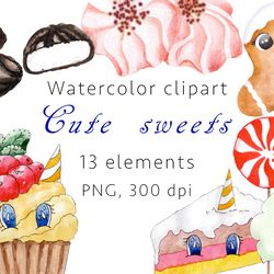 Cute sweets Watercolor clipart, PNG
