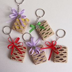 Amigurumi keychain: Puff pastry, different colors, Handmade crochet sweets