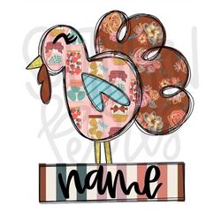 Turkey with Name Patch | Sublimation Design | Digital Download | Womens, Kids Shirt PNG