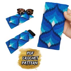 crochet phone bag pattern, tapestry crochet pattern, wayuu crocheted phone bag, crossbody knitting phone case