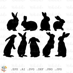 Easter Bunny Svg Rabbit Silhouette Cricut files Stencil Templates Dxf