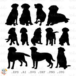 Labrador Svg Silhouette Bundle Cricut files Dog Clipart Png Stencil Templates