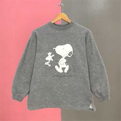Peanuts Gray Sweatshirt, Snoopy and Friends Cartoon Crewneck Pullover