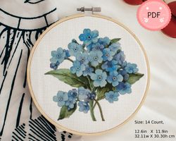 Forget Me Not Cross Stitch Pattern, Pdf ,Instant Download , Floral X Stitch Chart ,Watercolor Tropical Flower