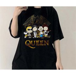 queen band peanuts comic style t-shirt, queen rock band shirt, queen freddie mercury sweater, snoopy dog t-shirt for fan