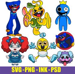 Bunzo Bunny SVG, Huggy Wuggy SVG, PJ Pug-A-Piller SVG, Baby Long Legs SVG, Poppy Doll SVG, Rainbow Friends SVG, PNG