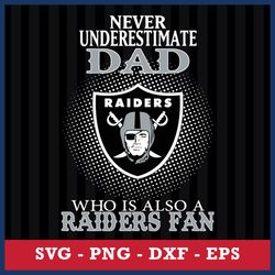 Never Underestimate Dad Who Is Also A Las Vegas Raiders Fan Svg, Las Vegas Raiders NFL Svg, Png Dxf Eps File