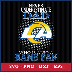 Never Underestimate Dad Who Is Also A Los Angeles Rams Fan Svg, Los Angeles Rams NFL Svg, Png Dxf Eps File