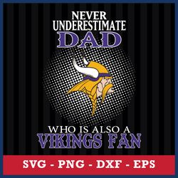 Never Underestimate Dad Who Is Also A Minnesota Vikings Fan Svg, Minnesota Vikings NFL Svg, Png Dxf Eps File