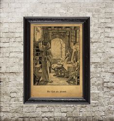 grim reaper and the old man. gloomy famous art print. skeleton wall decor. 531.