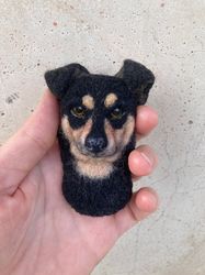 Custom rottweiler doberman dog portrait pin from photo Handmade needle felted pet brooch Personalized dog replica