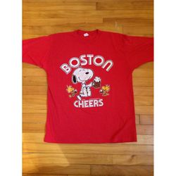 Vintage 80s Snoopy Boston Cheers Bar Red 50-50 Tshirt