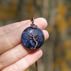 sodalite tree of life wire wrapped necklace, 7th anniversary gift for wife, celtic protection amulet, copper anniversary