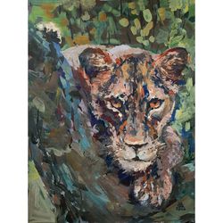 Lioness Painting 12x9" ORIGINAL ART Wild Animals Fine Jungle Art Signed by artist Marina Chuchko